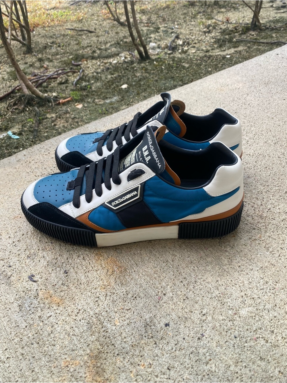 Dolce & Gabbana Blue White Black Brown Low-Top Athletic Sneakers